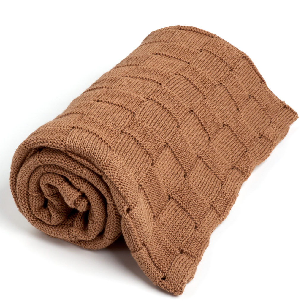 Baby Blanket with Square Design medium brown color